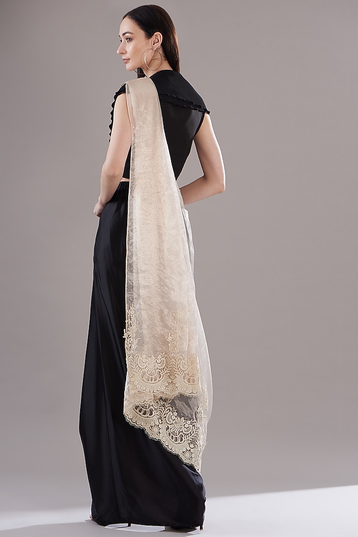 Black Tissue Pre-Draped Wedding Saree Set by RITIKA ARYA JAIN at Pernia's Pop Up Shop