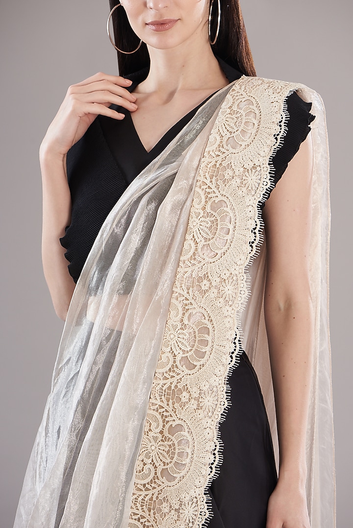 Black Tissue Pre-Draped Wedding Saree Set by RITIKA ARYA JAIN at Pernia's Pop Up Shop