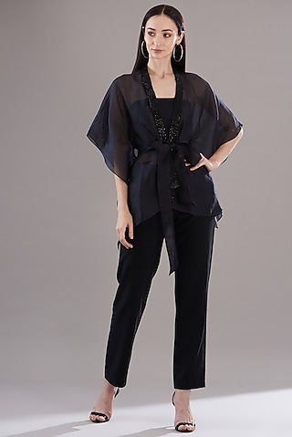 Black Organza Cape Top by RITIKA ARYA JAIN