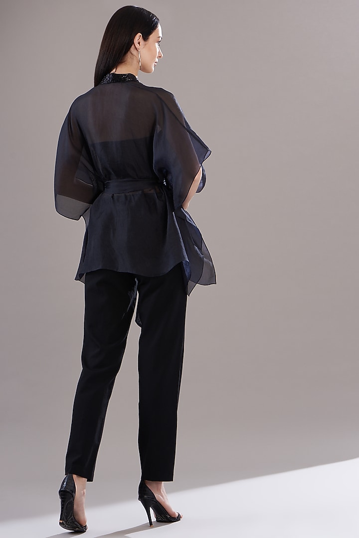 Black Organza Cape Top by RITIKA ARYA JAIN at Pernia's Pop Up Shop