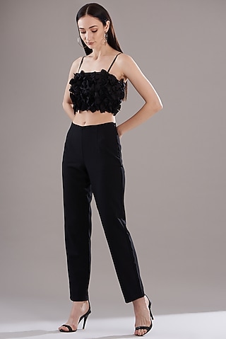 Black Organza Bow Top by RITIKA ARYA JAIN