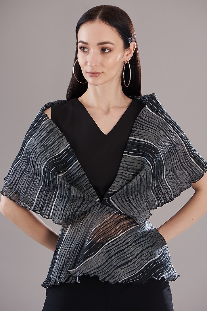 Black Mushroom Organza Draped Top by RITIKA ARYA JAIN at Pernia's Pop Up Shop