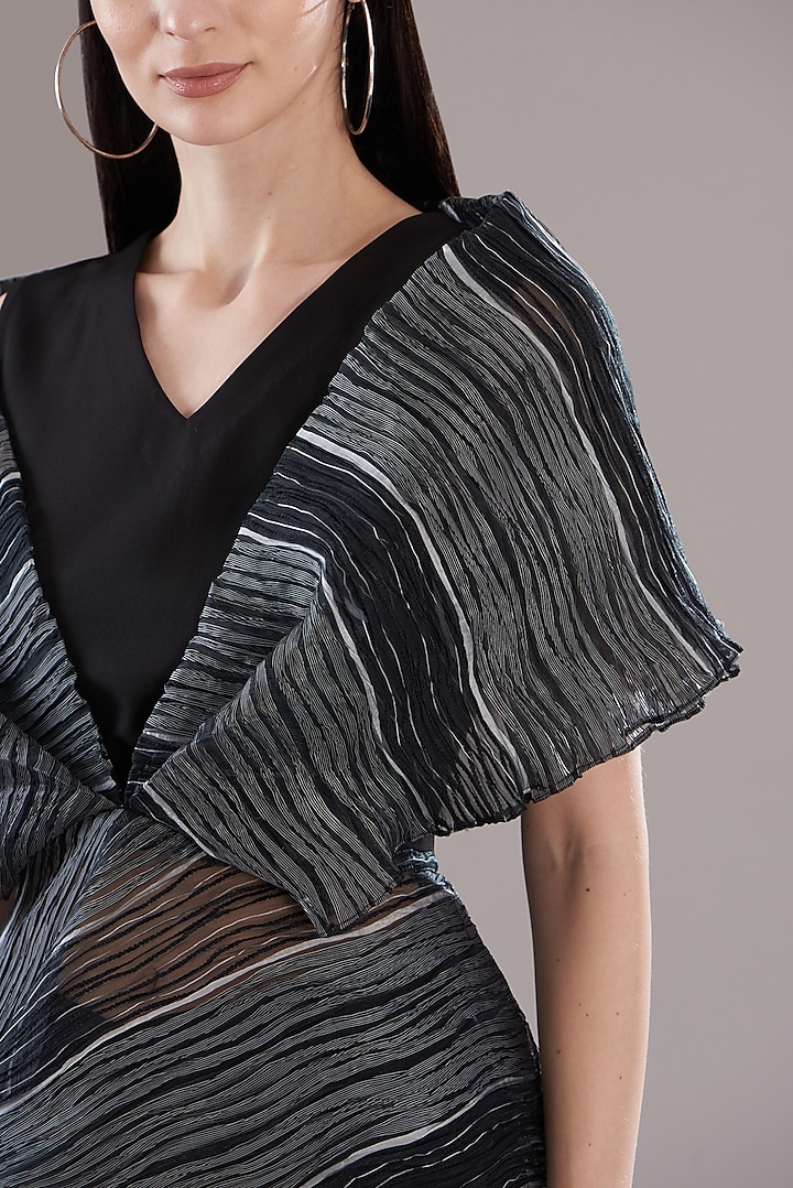 Black Mushroom Organza Draped Top by RITIKA ARYA JAIN at Pernia's Pop Up Shop
