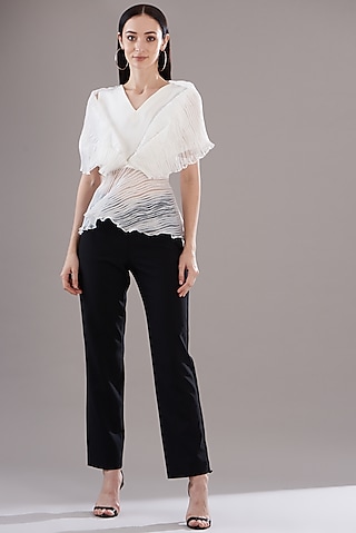White Mushroom Organza Draped Top by RITIKA ARYA JAIN