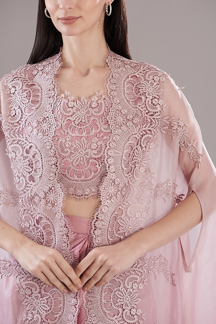 Pink Organza Cape Set by RITIKA ARYA JAIN at Pernia's Pop Up Shop