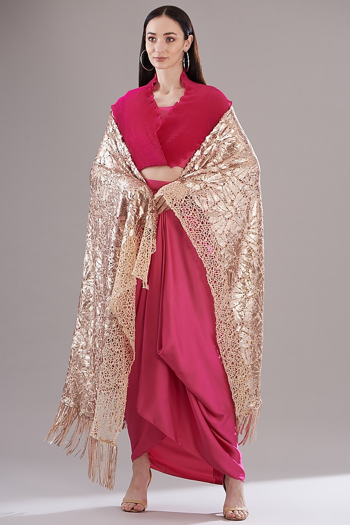 Gold Lace Embellished Shawl by RENASCI BY RITIKA ARYA JAIN