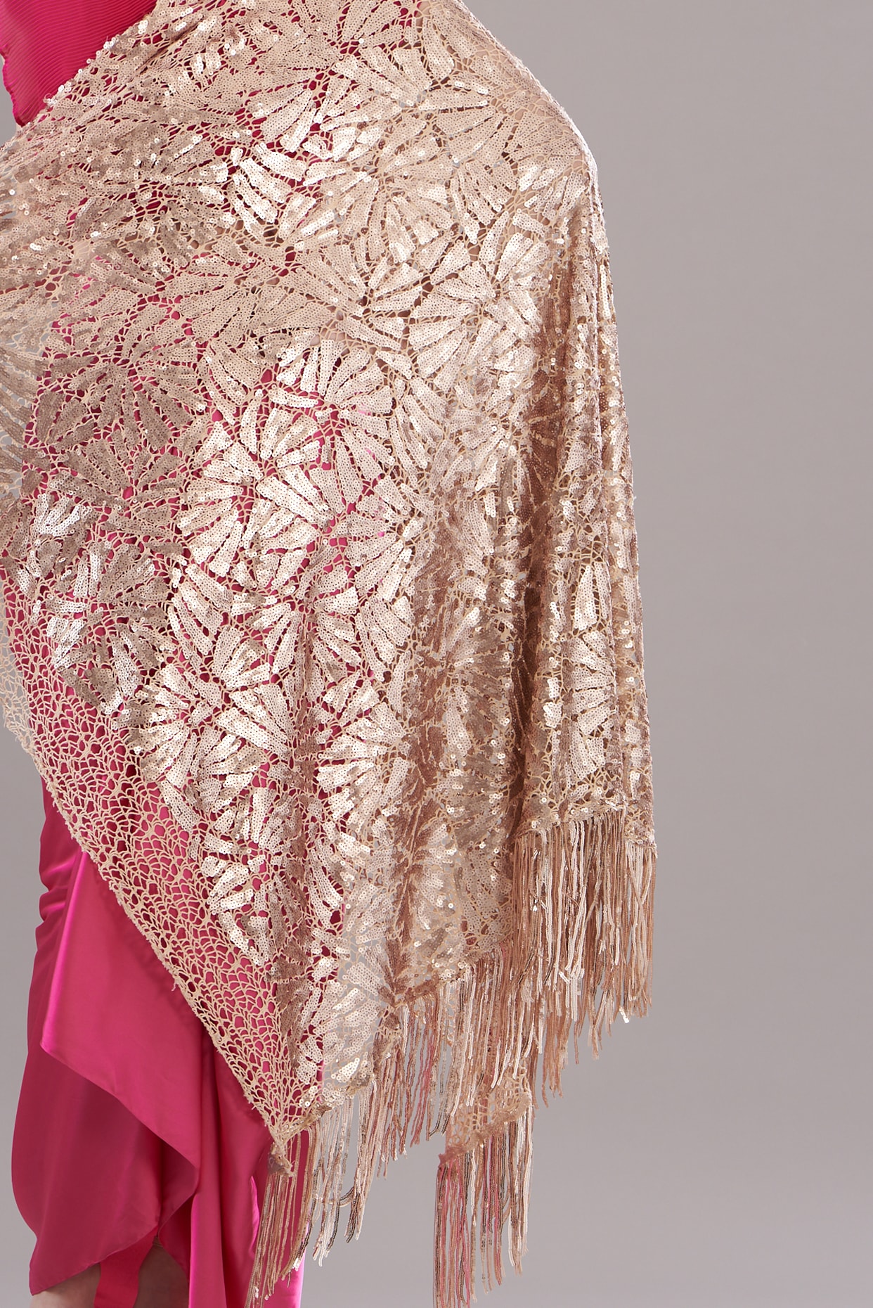 Gold Lace Embellished Shawl Design by RENASCI BY RITIKA ARYA JAIN