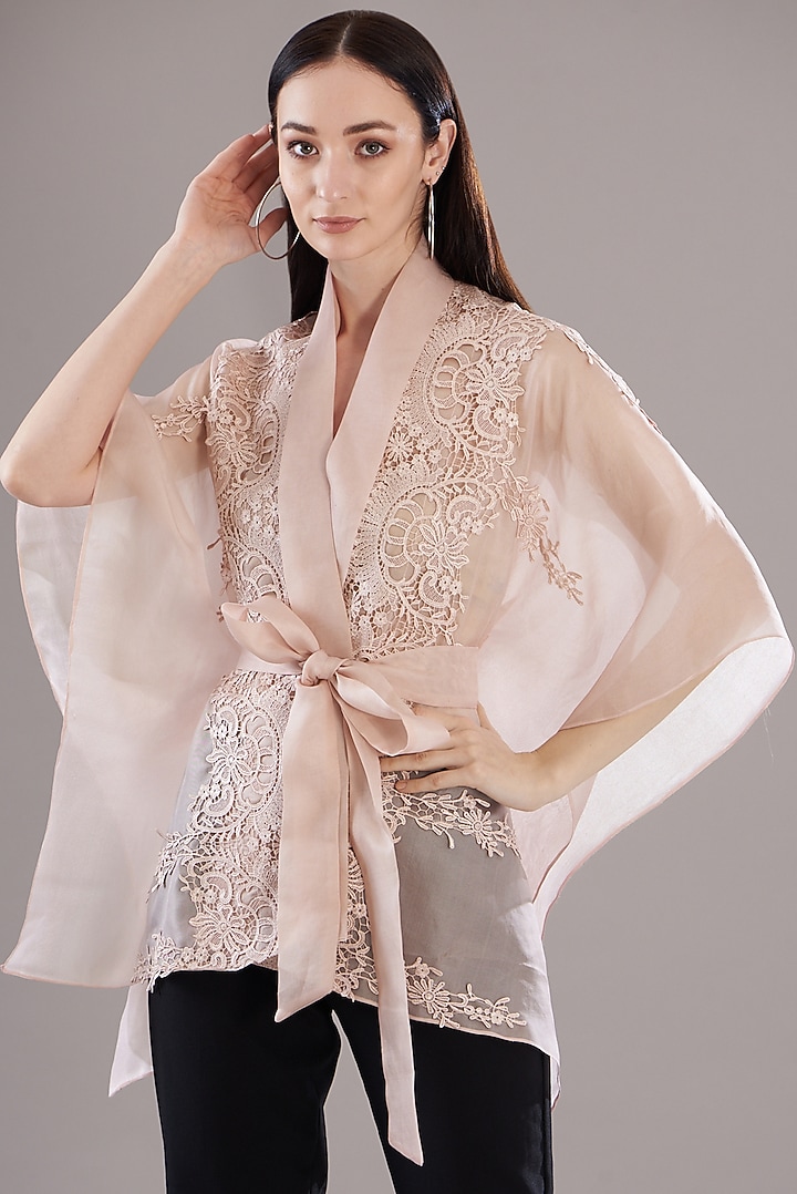 Pink Organza Cape by RITIKA ARYA JAIN at Pernia's Pop Up Shop