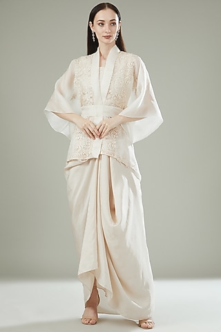 Ivory Organza Cape Top by RITIKA ARYA JAIN