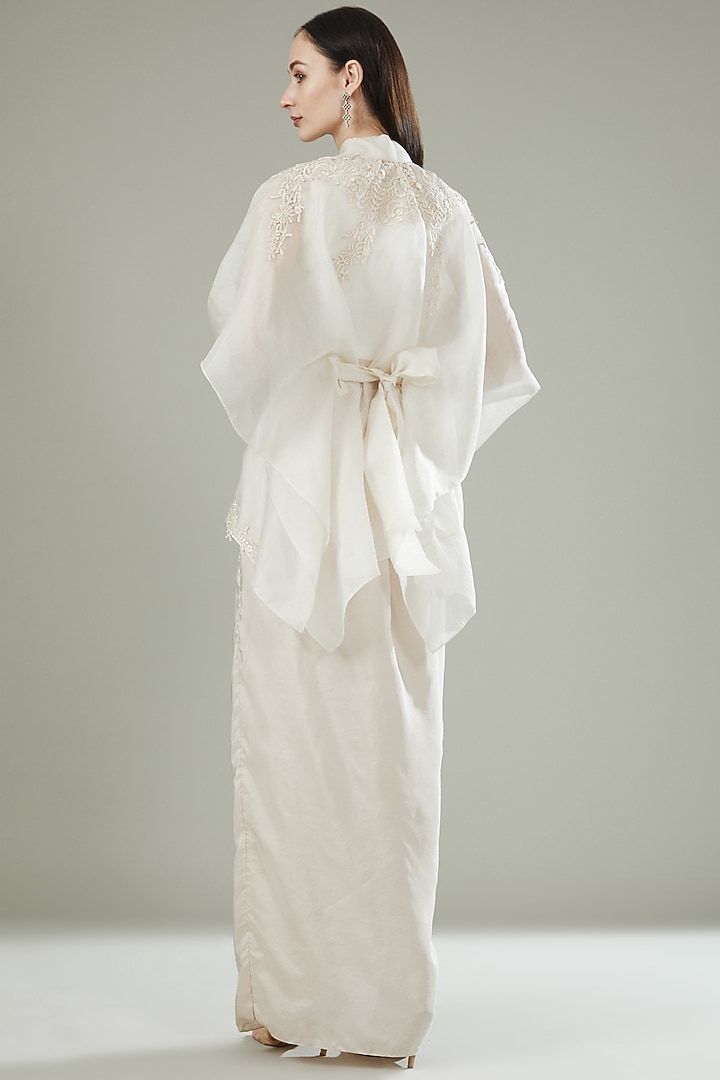 Ivory Organza Cape Top by RITIKA ARYA JAIN at Pernia's Pop Up Shop