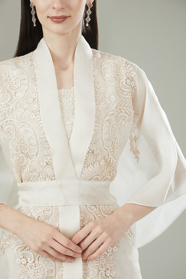 Ivory Organza Cape Top by RITIKA ARYA JAIN at Pernia's Pop Up Shop
