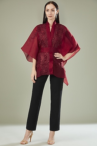 Red Organza Top by RITIKA ARYA JAIN