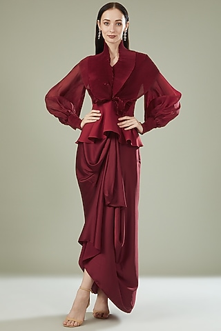 Red Wrinkled Draped Top by RITIKA ARYA JAIN