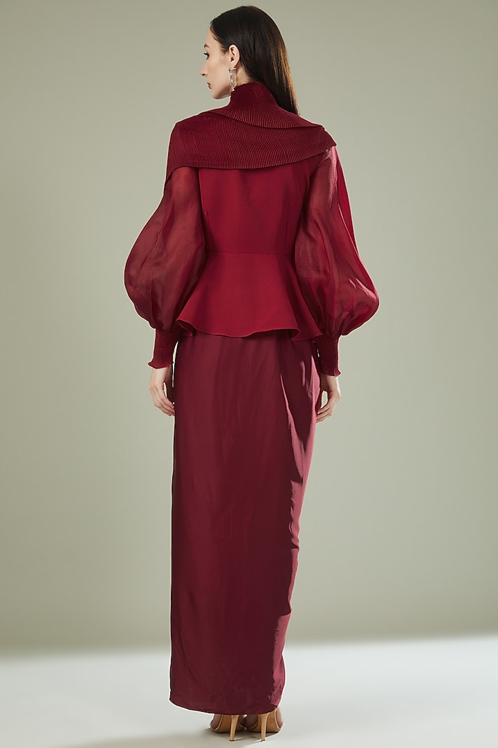 Red Satin Draped Lungi Skirt by RITIKA ARYA JAIN at Pernia's Pop Up Shop