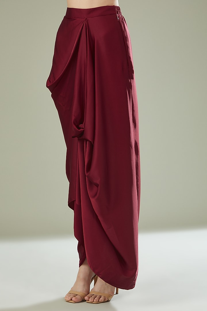 Red Satin Draped Lungi Skirt by RITIKA ARYA JAIN at Pernia's Pop Up Shop