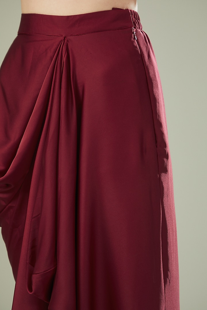 Red Satin Draped Lungi Skirt by RITIKA ARYA JAIN at Pernia's Pop Up Shop