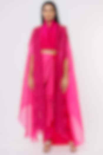 Fuchsia Pink Satin Skirt Set by RENASCI BY RITIKA ARYA JAIN
