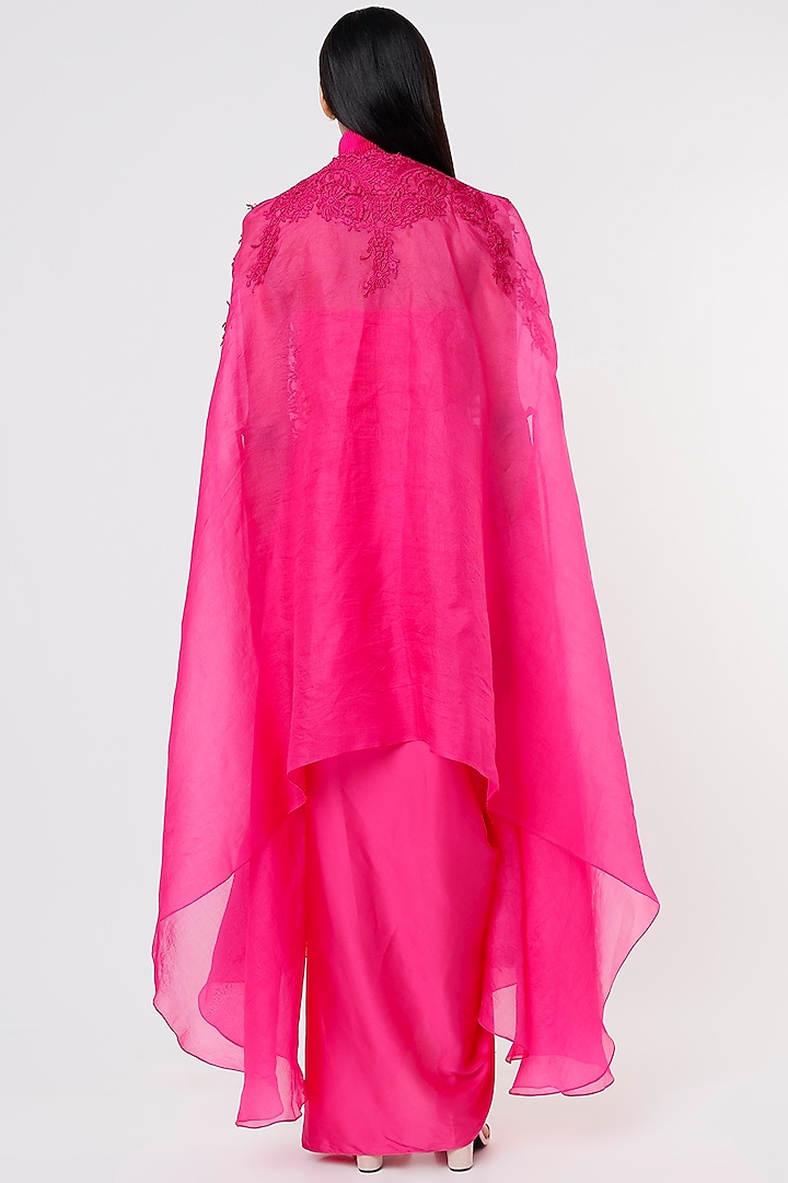 Fuchsia Pink Satin Skirt Set by RITIKA ARYA JAIN at Pernia's Pop Up Shop