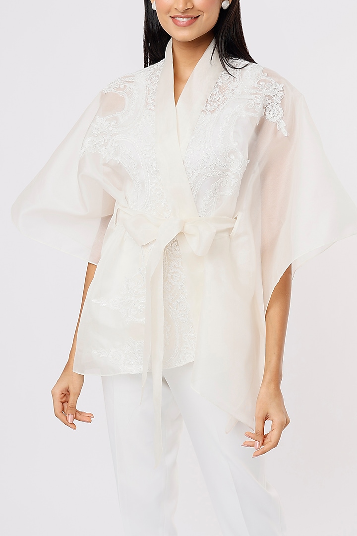 White Organza Cape by RITIKA ARYA JAIN at Pernia's Pop Up Shop