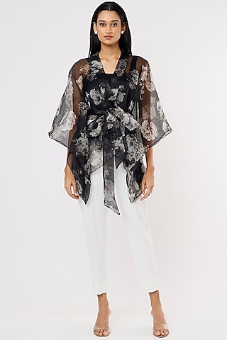 White & Black Printed Cape by RITIKA ARYA JAIN