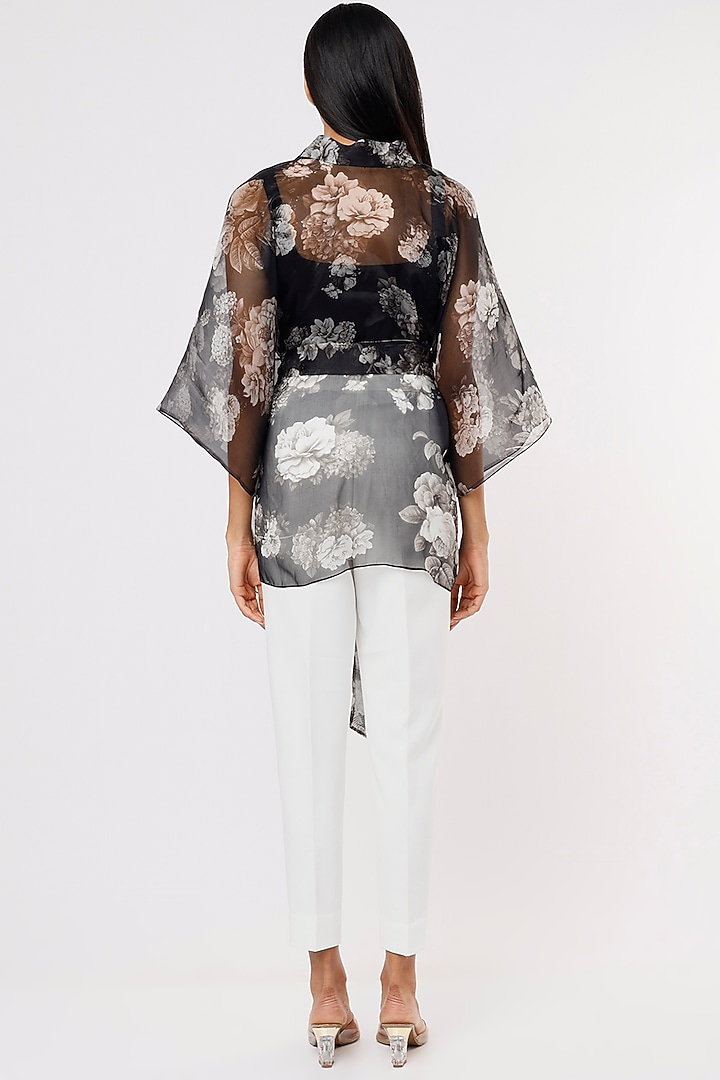 White & Black Printed Cape by RITIKA ARYA JAIN at Pernia's Pop Up Shop