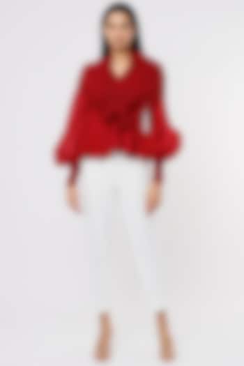 Red Pleated Fabric Top by RENASCI BY RITIKA ARYA JAIN