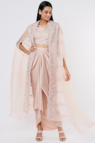 Blush Pink Organza Cape Set by RITIKA ARYA JAIN