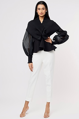 Black Pleated Fabric Top by RITIKA ARYA JAIN