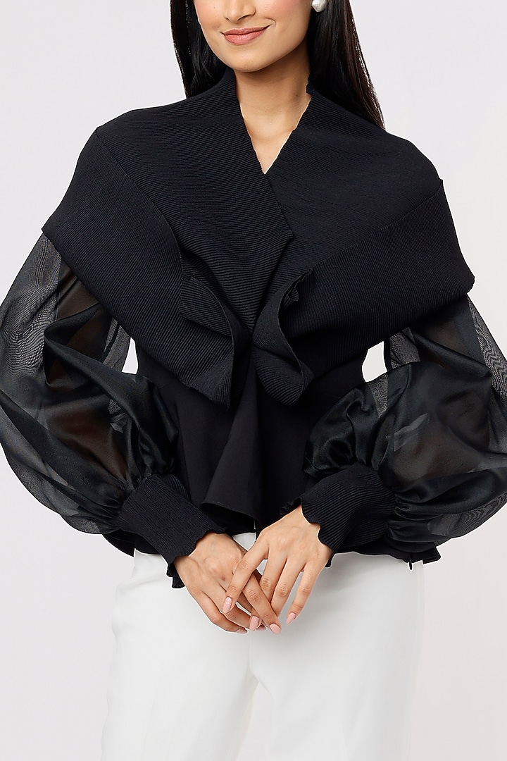 Black Pleated Fabric Top by RITIKA ARYA JAIN at Pernia's Pop Up Shop