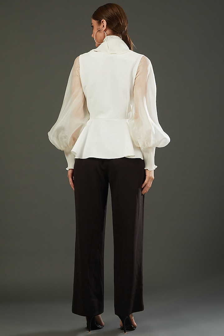 White Banana Crepe Peplum Top by RITIKA ARYA JAIN at Pernia's Pop Up Shop