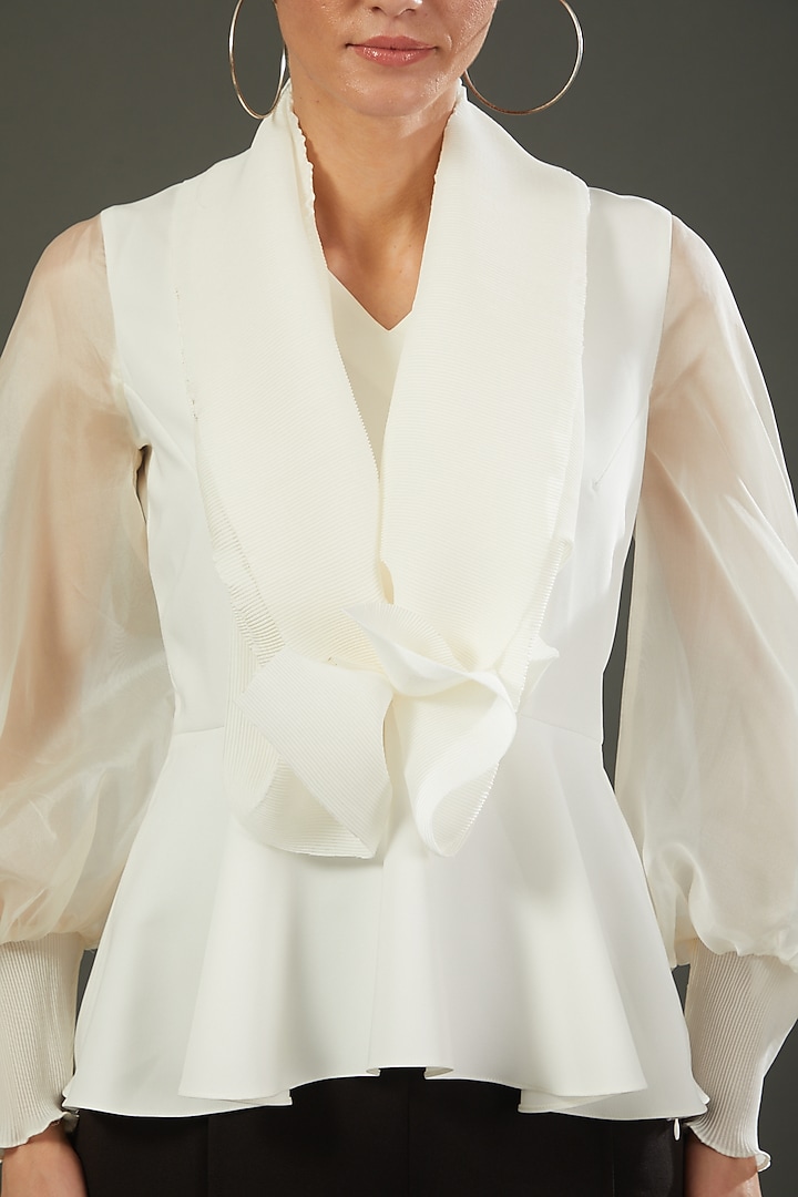 White Banana Crepe Peplum Top by RITIKA ARYA JAIN at Pernia's Pop Up Shop