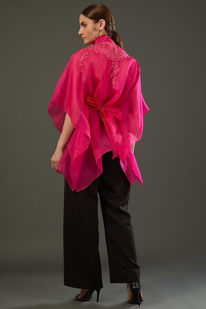 Fuchsia Organza Cape Top by RITIKA ARYA JAIN at Pernia's Pop Up Shop