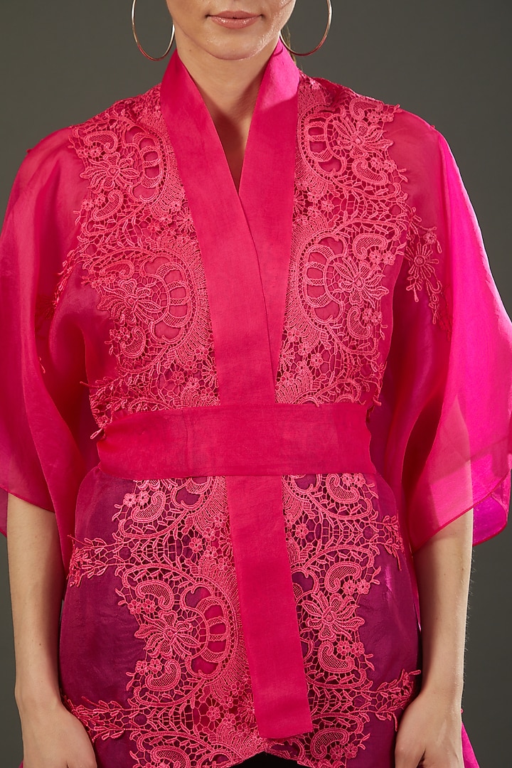Fuchsia Organza Cape Top by RITIKA ARYA JAIN at Pernia's Pop Up Shop