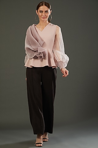 Mauve Crepe Peplum Top by RITIKA ARYA JAIN