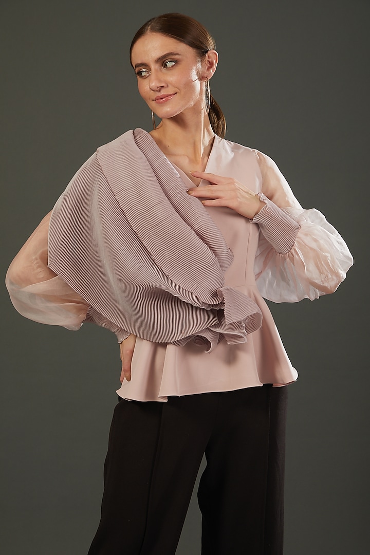 Mauve Crepe Peplum Top by RITIKA ARYA JAIN at Pernia's Pop Up Shop
