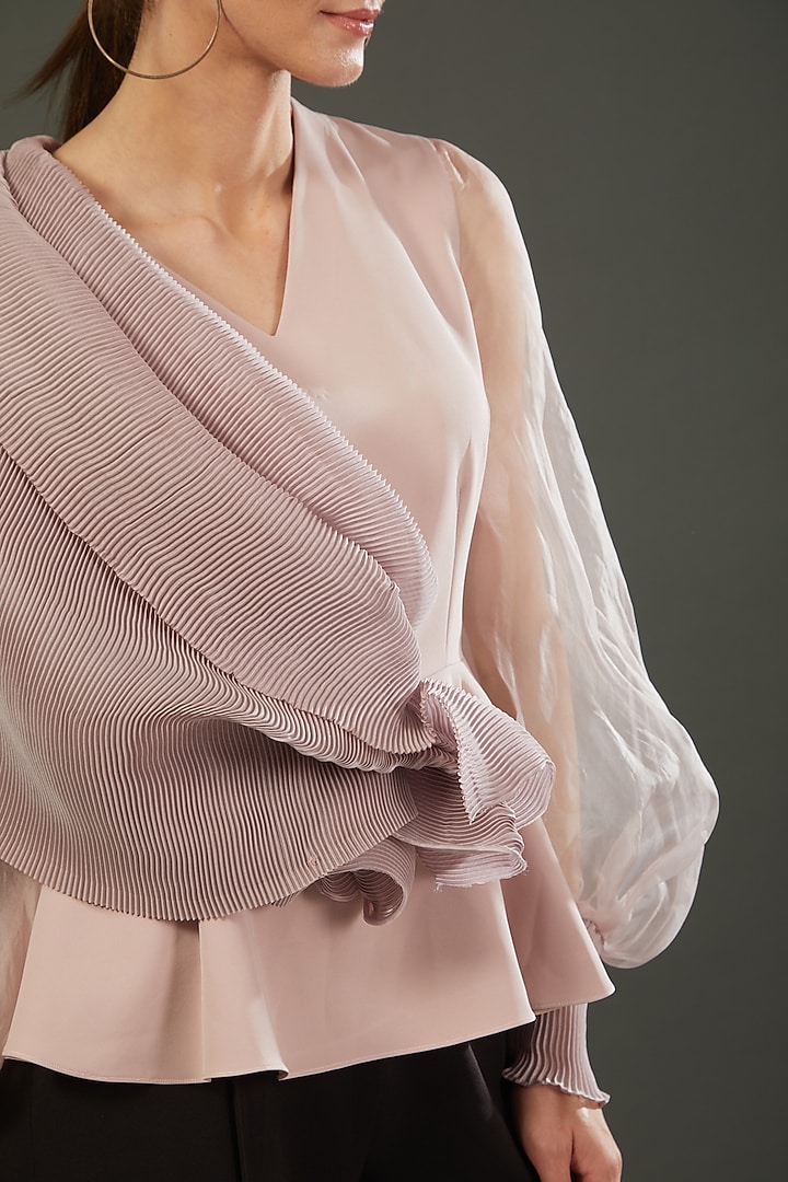 Mauve Crepe Peplum Top by RITIKA ARYA JAIN at Pernia's Pop Up Shop