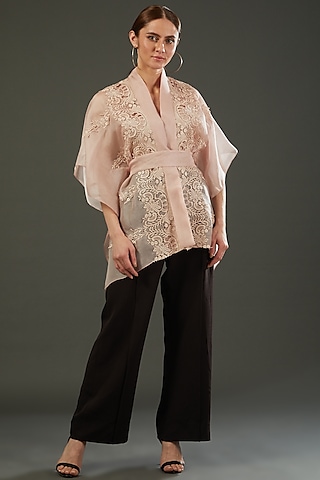 Mauve Organza Cape Top by RITIKA ARYA JAIN