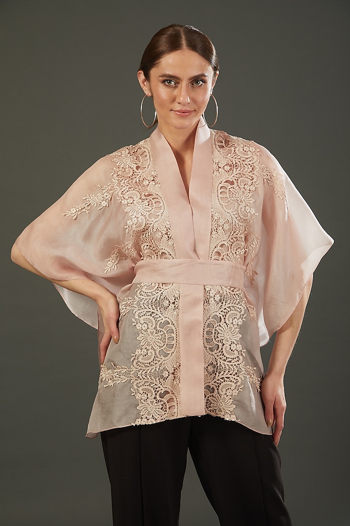Mauve Organza Cape Top by RITIKA ARYA JAIN at Pernia's Pop Up Shop