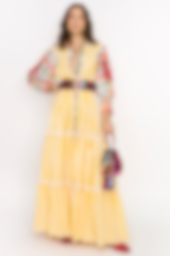 Multi-Colored Cotton Hand Embroidered Maxi Cocktail Dress by Rara Avis at Pernia's Pop Up Shop