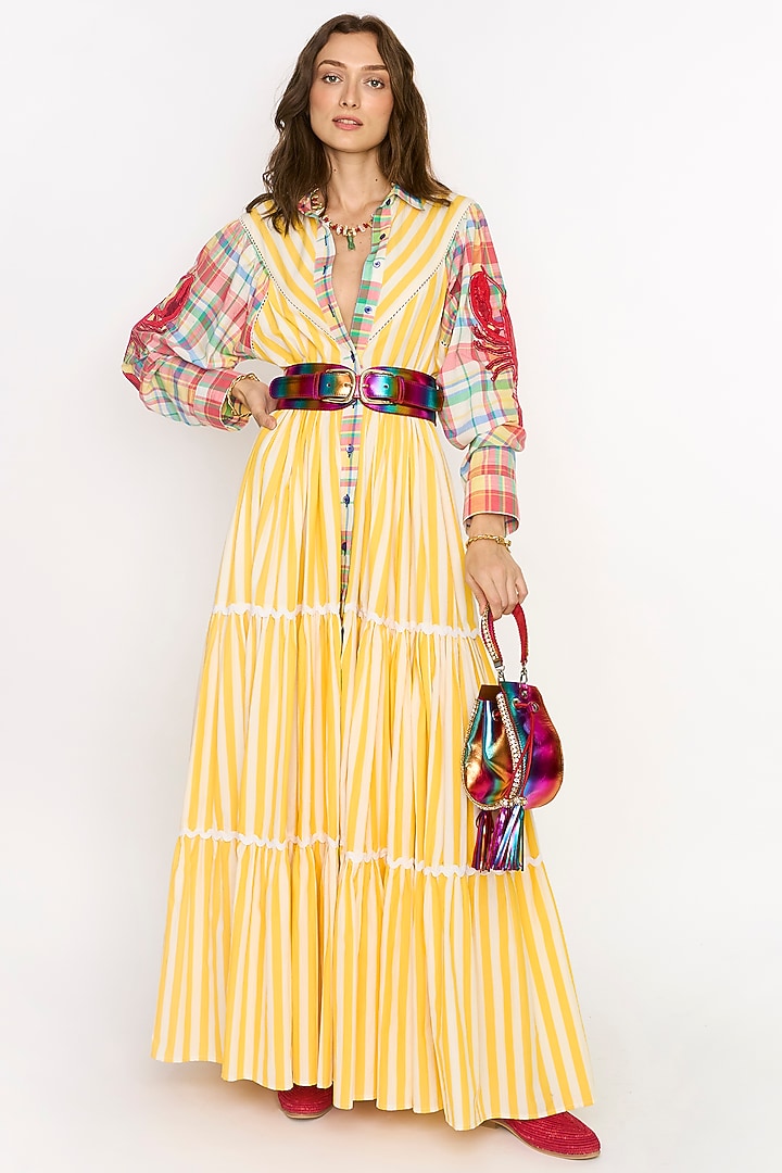 Multi-Colored Cotton Hand Embroidered Maxi Cocktail Dress by Rara Avis at Pernia's Pop Up Shop