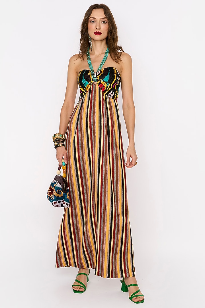 Multi-Colored Silk Striped Maxi Cocktail Dress by Rara Avis at Pernia's Pop Up Shop