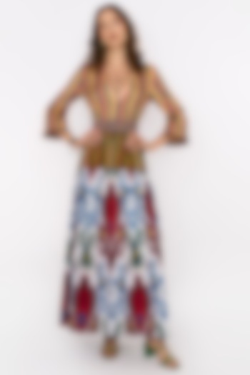 Multi-Colored Silk Embroidered Maxi Cocktail Dress by Rara Avis at Pernia's Pop Up Shop