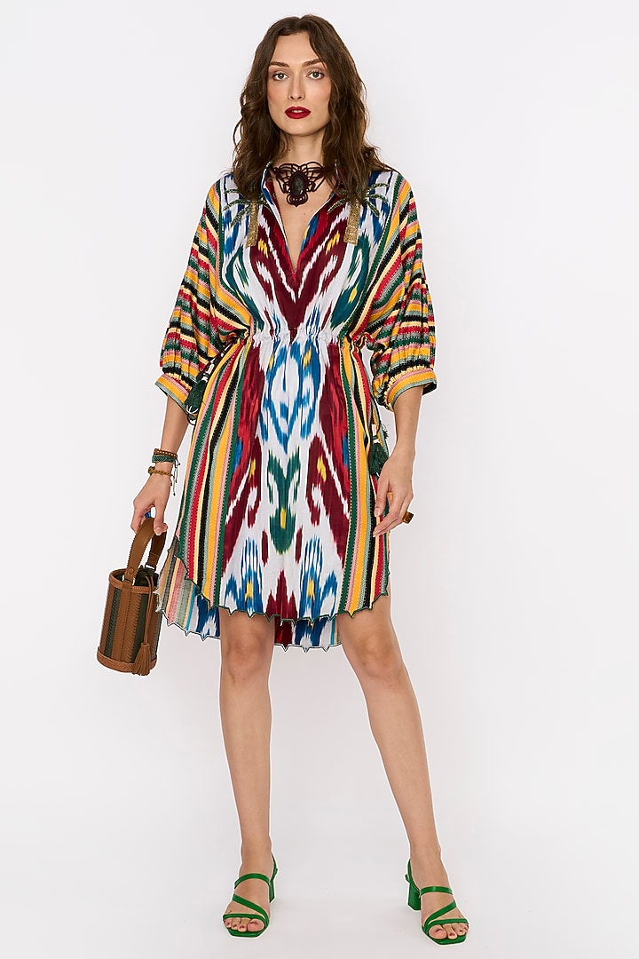 Multi-Colored Silk Embroidered Cocktail Dress by Rara Avis at Pernia's Pop Up Shop