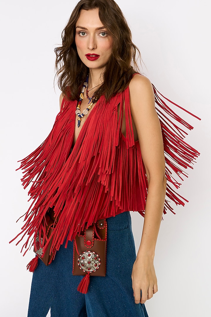 Red Suede & Leather Gilet by Rara Avis at Pernia's Pop Up Shop