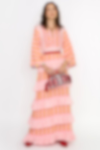 Multi-Colored Cotton Embroidered Tiered Maxi Dress by Rara Avis