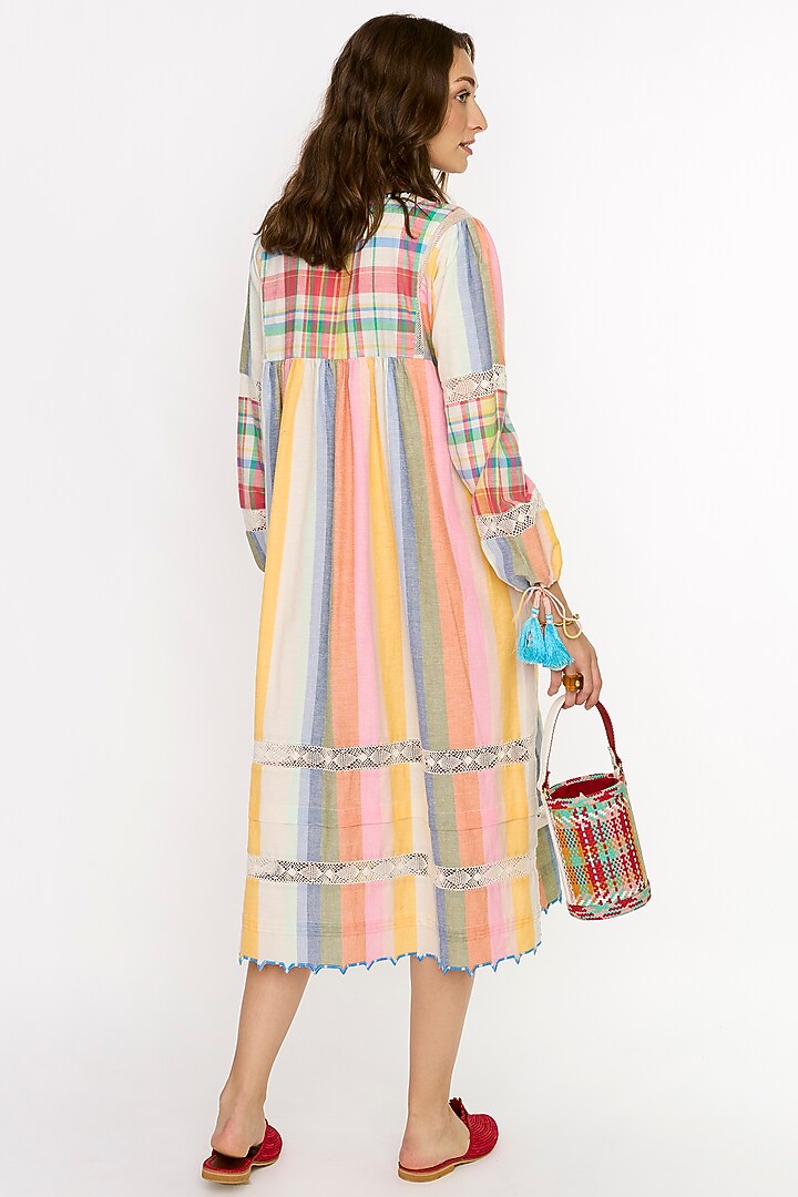 Multi-Colored Cotton Hand Embroidered Gathered Vacation Dress by Rara Avis at Pernia's Pop Up Shop