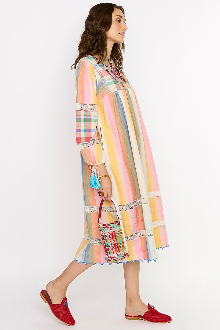 Multi-Colored Cotton Hand Embroidered Gathered Vacation Dress by Rara Avis at Pernia's Pop Up Shop