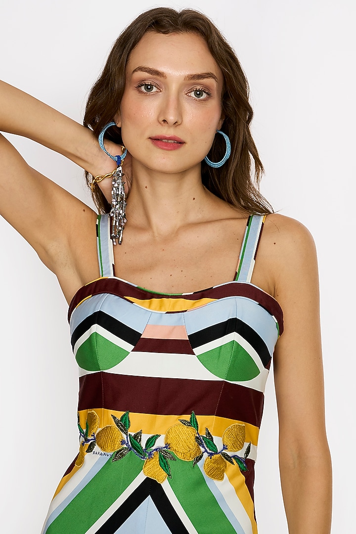 Multi-Colored Cotton Satin Embroidered Maxi Cocktail Dress by Rara Avis at Pernia's Pop Up Shop