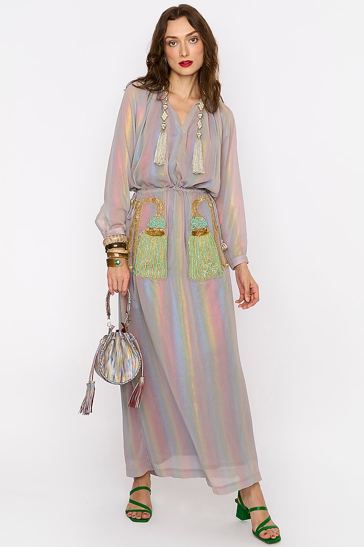 Multi-Colored Viscose Hand Embroidered Cocktail Dress by Rara Avis at Pernia's Pop Up Shop