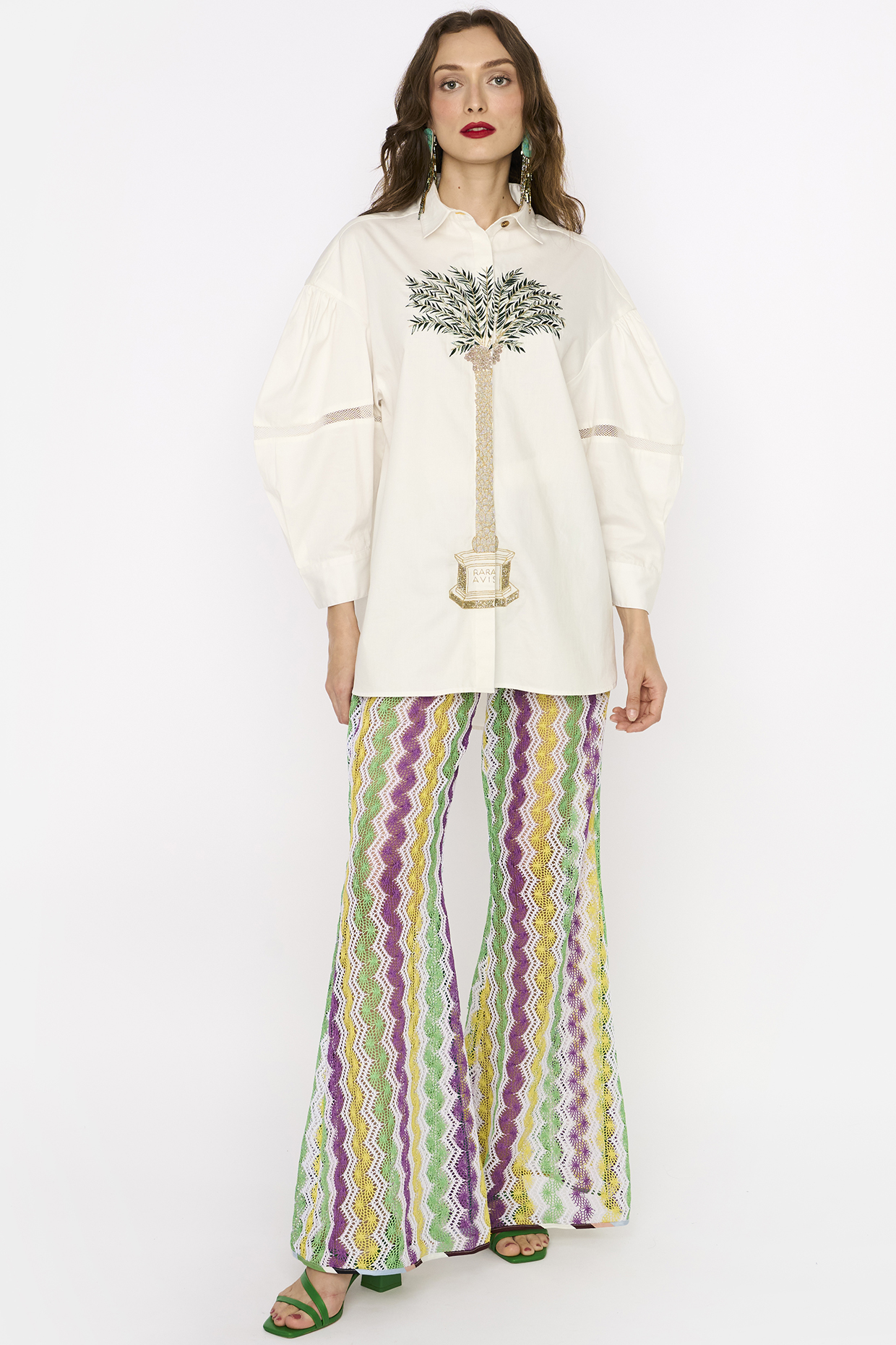 Ivory Polyester Hand Embroidered Shirt by Rara Avis
